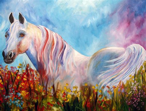 White Arabian Horse Painting by Mary Jo Zorad