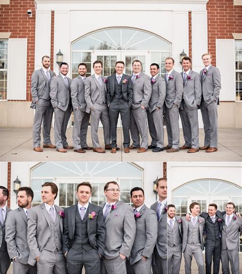 Groom in dark gray suit with groomsmen in light gray suits | Maddie Peschong Photography ...