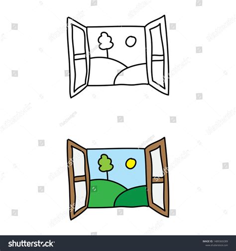 Cartoon Drawing Open Window Stock Vector (Royalty Free) 1489369289 ...