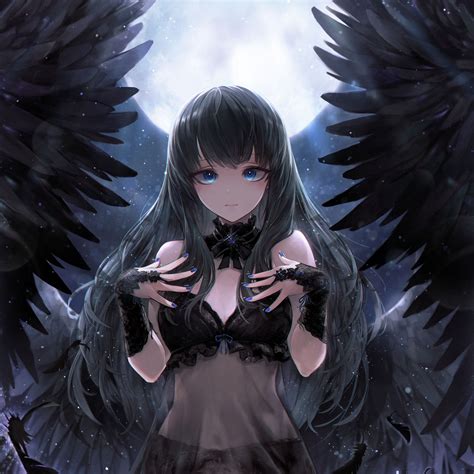 Download wallpaper 2932x2932 black angel, cute, anime girl, art, ipad pro retina, 2932x2932 hd ...