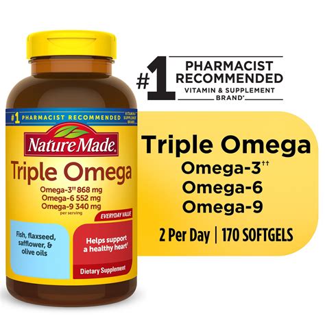 Buy Nature Made Triple Omega 3 6 9 Softgels, Dietary Supplement, 170 ...