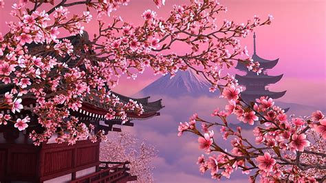 HD wallpaper: Artistic, Japanese, Cherry Blossom, Pagoda, Sakura | Wallpaper Flare