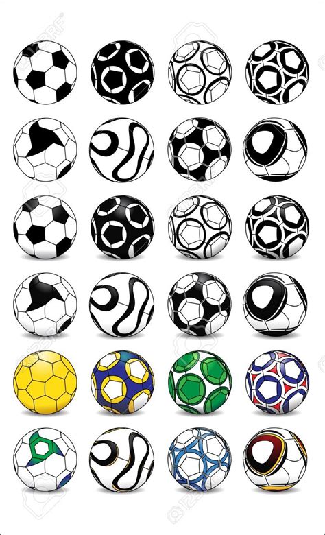 Different football soccer ball designs in black and white shaded and in color – Artofit