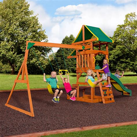 Backyard Discovery Tucson Cedar Wooden Swing Set Outdoor Kids Play Slide House | eBay