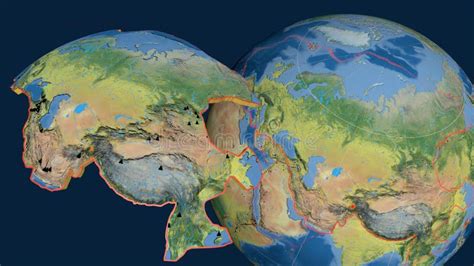 Eurasian Plate Presented - Topographic Stock Illustration - Illustration of volcanoe, subduction ...