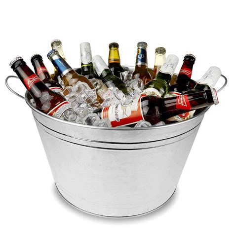 Galvanised Steel Round Party Tub - Drinks Pail, Beer Cooler, Beer Bucket, Drinks Cooler: Buy ...