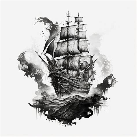 Pirate Ship Tattoo Design White Background PNG File Download High ...