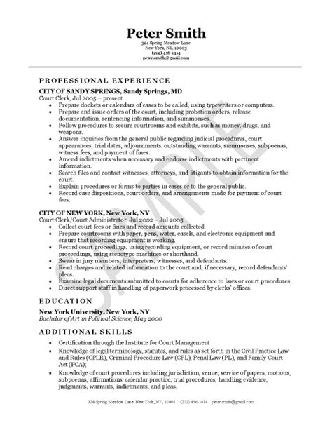 Court Clerk Resume Example