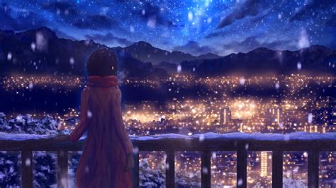 1600x900 Resolution Anime Girl Standing Alone in Snow 1600x900 Resolution Wallpaper - Wallpapers Den