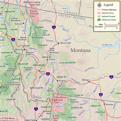 Montana National Parks, Forests and Wilderness Map - Rocky Mountain Maps & Guidebooks