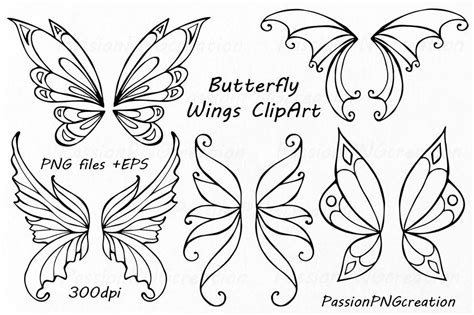 Butterfly Wings Clipart Doodle wings clip art Hand drawn