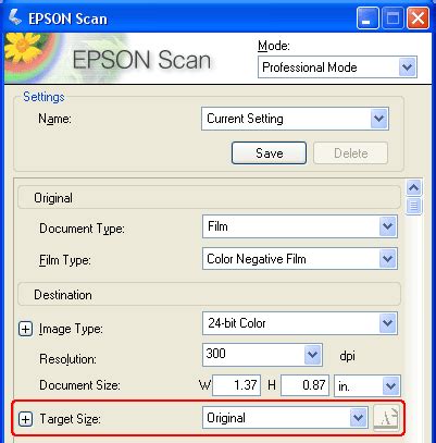 Selecting Epson Scan Settings