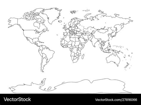 Black outline world map flat template for banner Vector Image