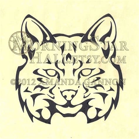 Tribal Lynx Face tattoo flash style ink illustration