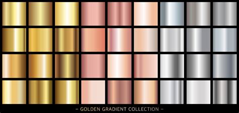 Collection Golden, rose gold and silver gradient, modern combinations of colors and shades ...