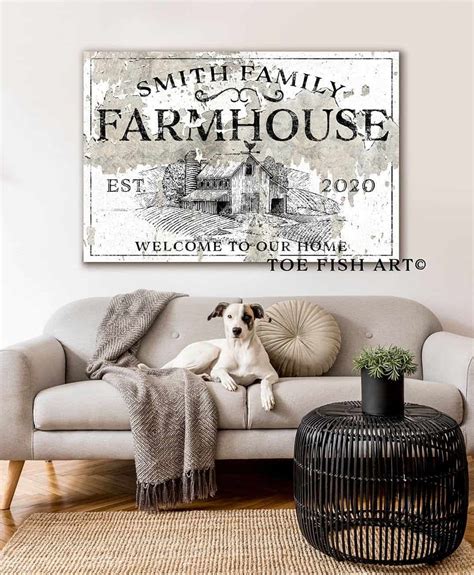 Family Farmhouse Welcome to Our Home Personalized Sign - ToeFishArt