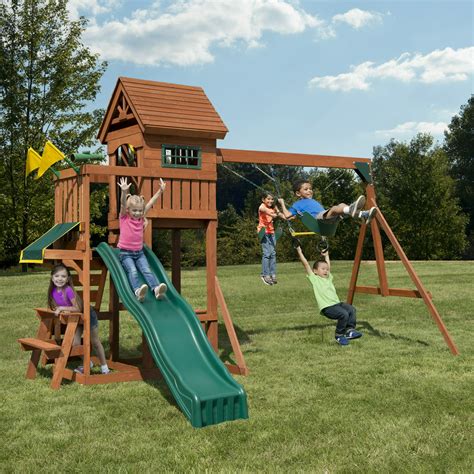 Swing-N-Slide Playful Palace Wooden Swing Set with Slide, Swing, and Climbing Wall - Walmart.com ...