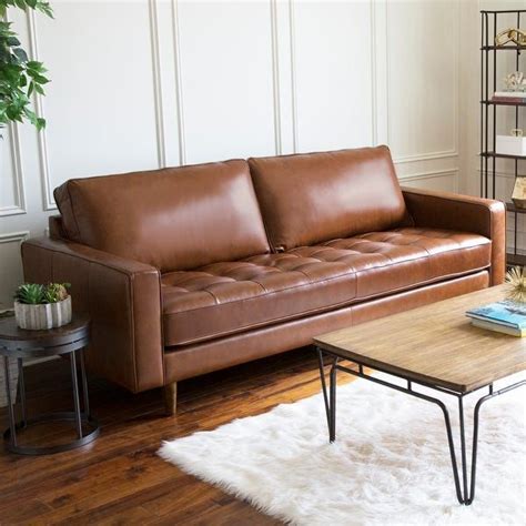 Shop Abbyson Holloway Mid Century Top Grain Leather Sofa - On Sale - Overstock - 21133108 ...