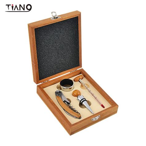 Custom 4pcs Bamboo Wine Corkscrew Set With Square Wooden Box - Buy Bamboo Wine Set,Wine ...