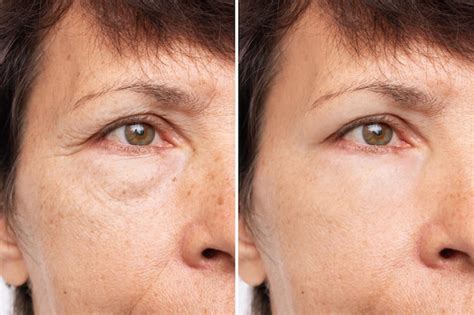 Premium Photo | Two shots of an elderly woman face with puffiness under her eyes and wrinkles ...