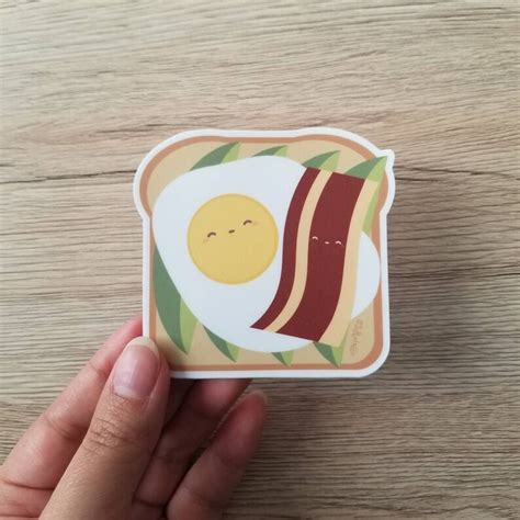 Toast Sticker Cute Toast Stickers Fried Egg Sticker Bacon | Etsy