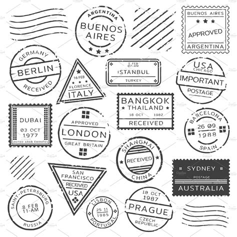 Monochrome Retro Postage Stamps Set | Outline Icons ~ Creative Market