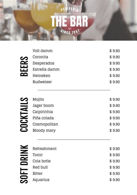 Customizable Drink Menu Templates