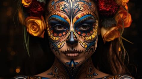 Premium AI Image | Colorful sugar skull makeup and face paint Day of ...