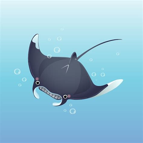 Premium Vector | Cute cartoon manta ray swimming in the deep blue sea.