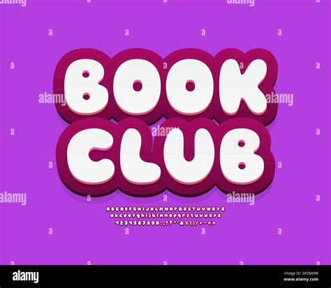 Cartoon label Book Club with 3d bubble font alphabet white and dark red ...