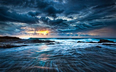 Download Horizon Blue Cloud Sunset Ocean Photography HDR HD Wallpaper