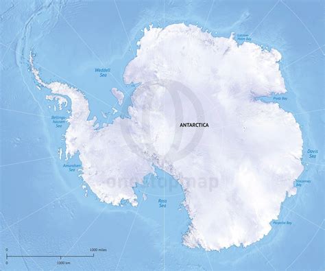 Map of Antarctica continent political with shaded relief - printable ...