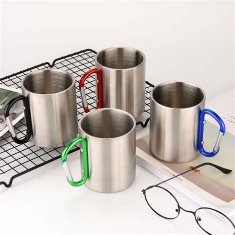 Buy Wholesale China 220ml Stainless Steel Camping Coffee Mug With Carabiner & Stainless Steel ...