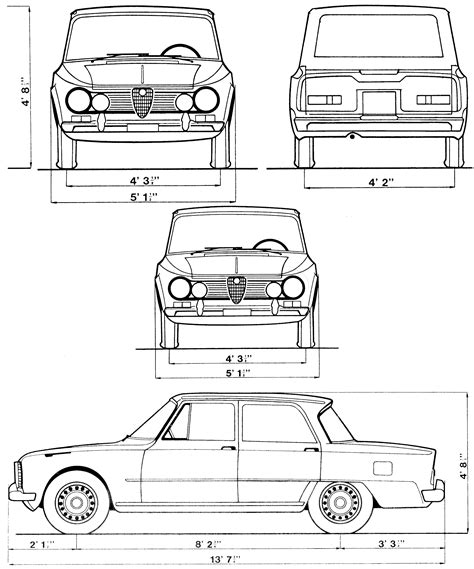 Alfa Romeo Giulia 1962 Blueprint - Download free blueprint for 3D modeling