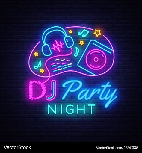 Dj music party neon sign design template Vector Image