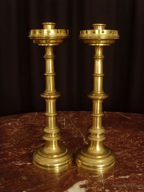 Antiques Atlas - Pair Brass Pugin Style Heavy Church Candlesticks