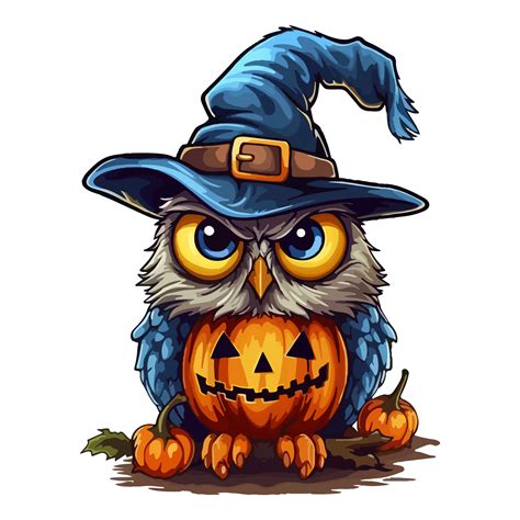 Cute funny owl with witch hat in Jack o lantern pop art style, owl with ...