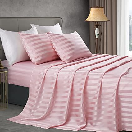 Amazon.com: Manyshofu Blush Pink Satin Striped Sheets - 4Pcs Satin Sheets Full Size, Cooling ...