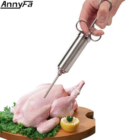 AnnyFa 2 Oz Marinade Seasoning Injector Turkey Beaf Fork Meat Injectors Stainless Steel Cooking ...