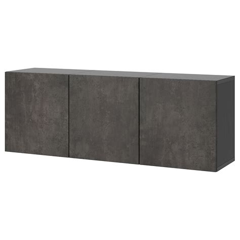 BESTÅ wall-mounted cabinet combination, black-brown/Kallviken concrete ...