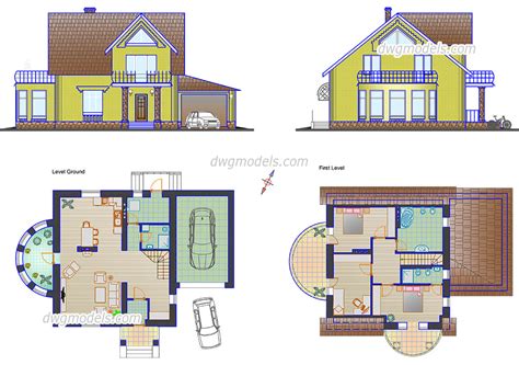 Small House Plan Dwg : House Small Family Villas Autocad Drawings Dwg ...