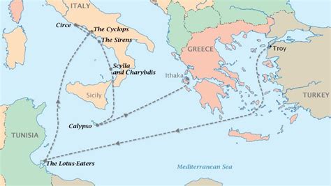 Map Of The Travels Of Odysseus