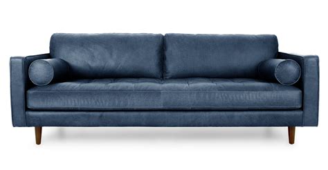 Sven 88" Tufted Leather Sofa - Oxford Blue | Blue leather sofa, Best leather sofa, Modern ...