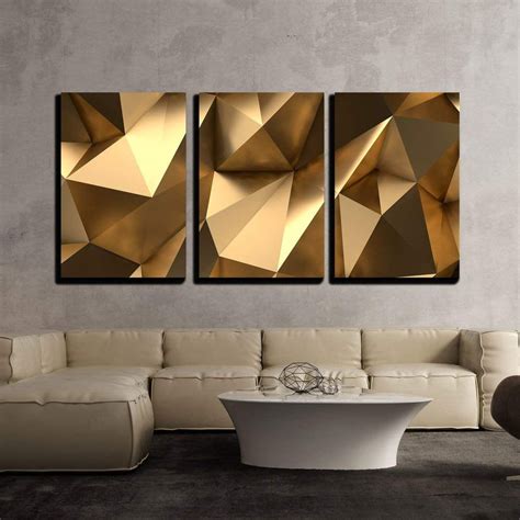 Wall26 3 Piece Canvas Wall Art - Luxury Gold Abstract Polygonal ...