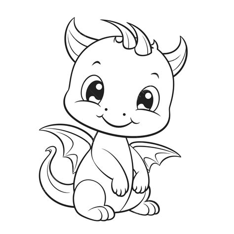 Cute Baby Dragon Coloring Page Print Outline Sketch Drawing Vector, Dragon Drawing, Baby Drawing ...