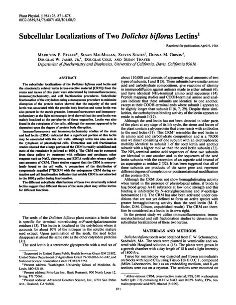 (PDF) Subcellular Localizations of Two Dolichos biflorus Lectins