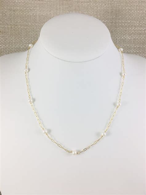 White Pearl Tin Cup Necklace N2208 – Nantucket Pearl Company