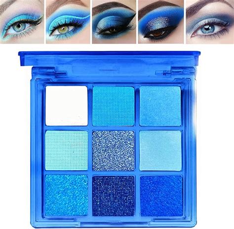 Blue Eyeshadow Palette, Glitter Eyeshadow Eye Makeup, 9 Color Navy Blue Eye Shadow Pallets for ...