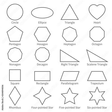 Basic geometric outline flat shapes. Educational geometry vector diagram for kids Stock Vector ...