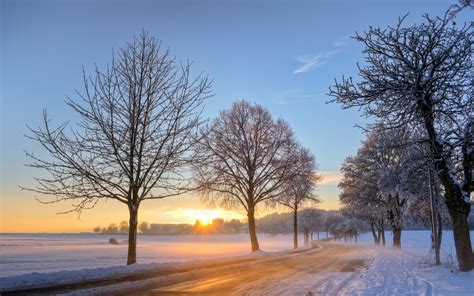 Germany winter snow landscape, road, trees, dawn, sunrise wallpaper | nature and landscape ...